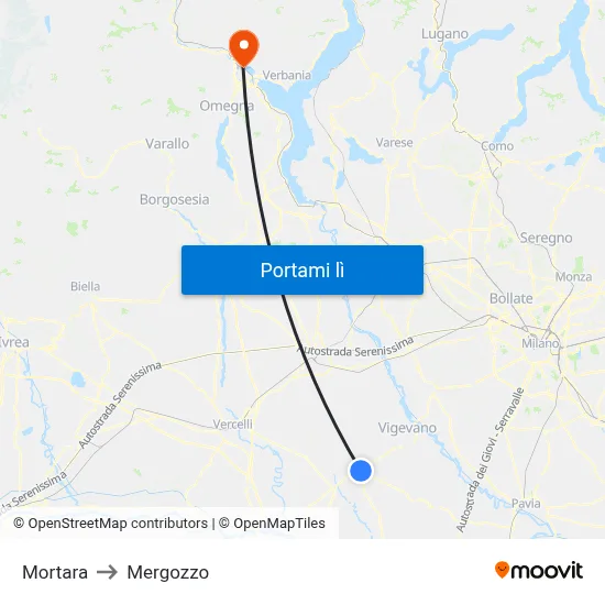 Mortara to Mergozzo map