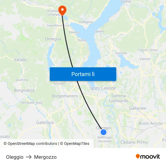 Oleggio to Mergozzo map