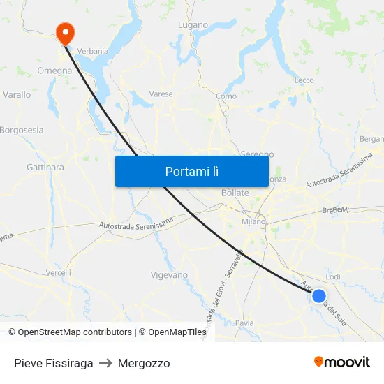 Pieve Fissiraga to Mergozzo map