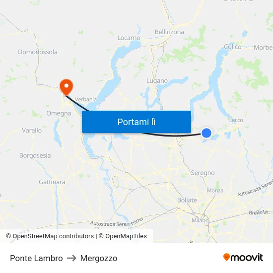Ponte Lambro to Mergozzo map