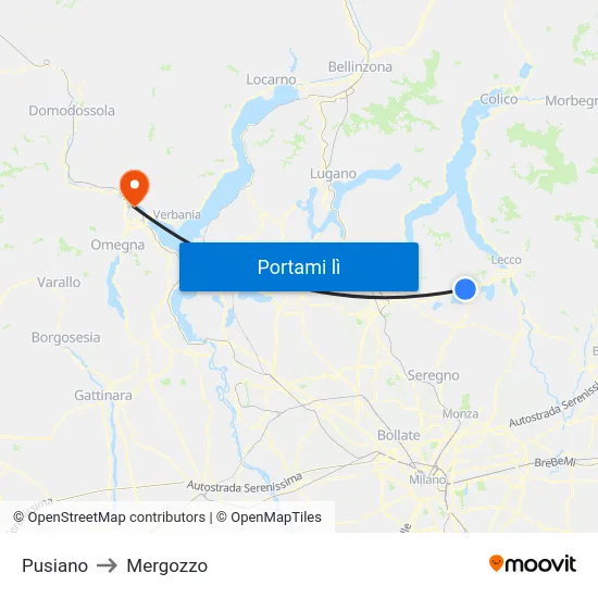 Pusiano to Mergozzo map