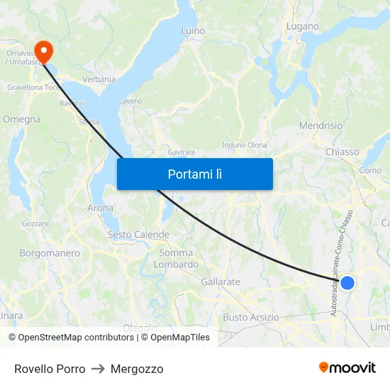 Rovello Porro to Mergozzo map