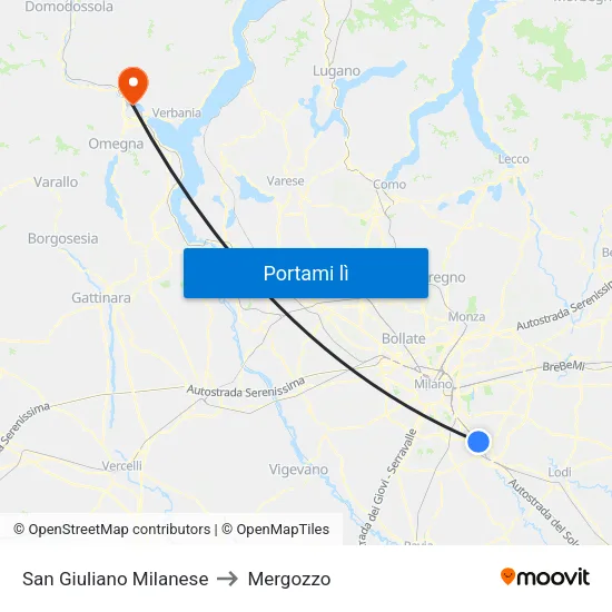 San Giuliano Milanese to Mergozzo map