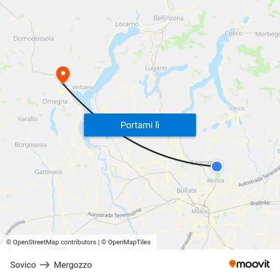 Sovico to Mergozzo map