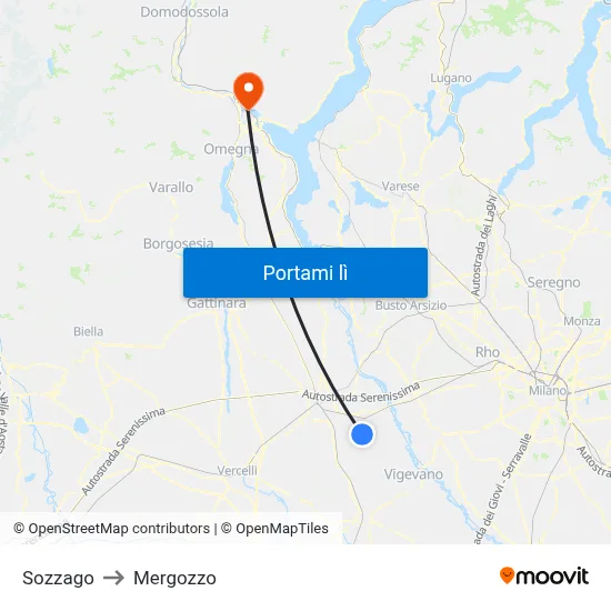 Sozzago to Mergozzo map