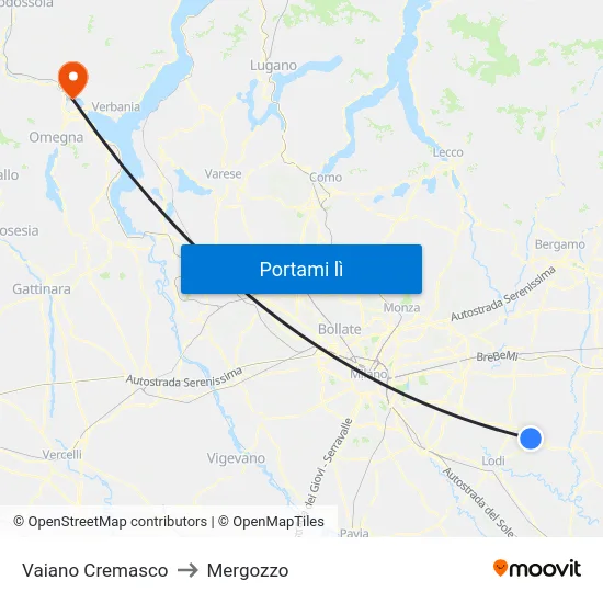 Vaiano Cremasco to Mergozzo map