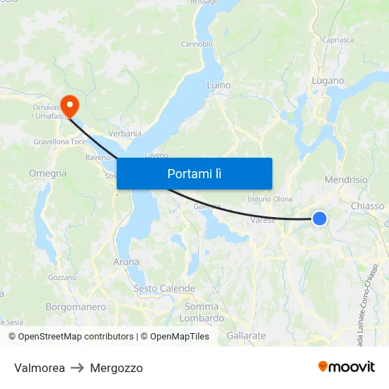 Valmorea to Mergozzo map