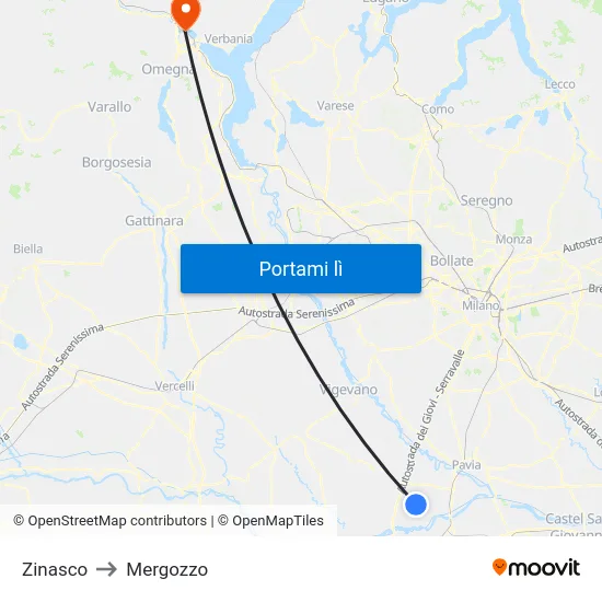 Zinasco to Mergozzo map