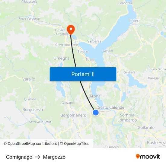 Comignago to Mergozzo map