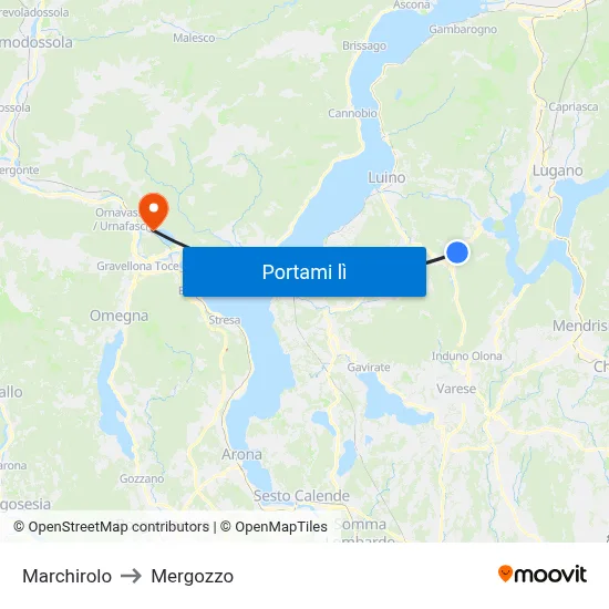 Marchirolo to Mergozzo map