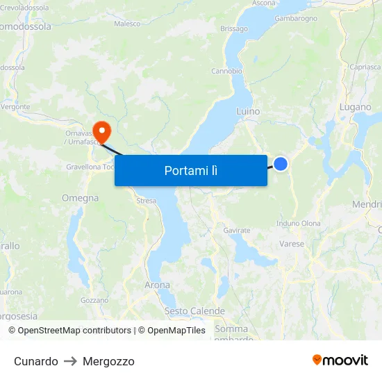 Cunardo to Mergozzo map