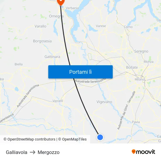 Galliavola to Mergozzo map