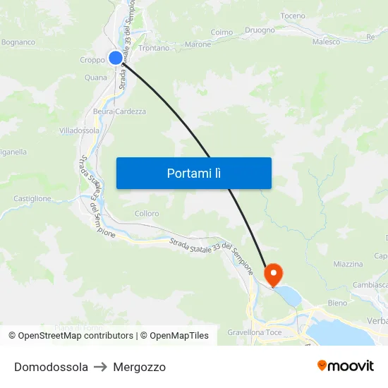 Domodossola to Mergozzo map