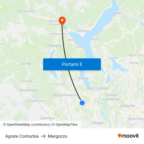Agrate Conturbia to Mergozzo map
