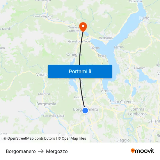Borgomanero to Mergozzo map