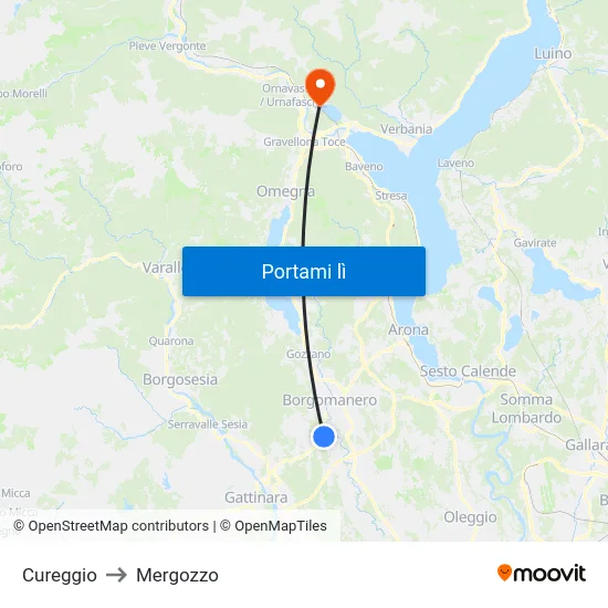 Cureggio to Mergozzo map