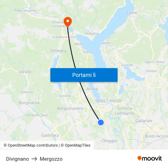Divignano to Mergozzo map