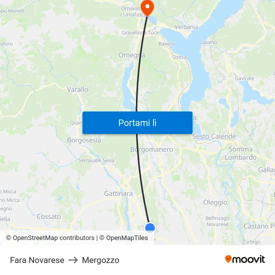 Fara Novarese to Mergozzo map