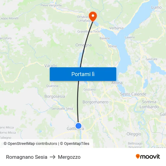 Romagnano Sesia to Mergozzo map