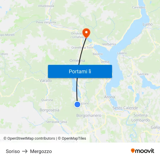 Soriso to Mergozzo map