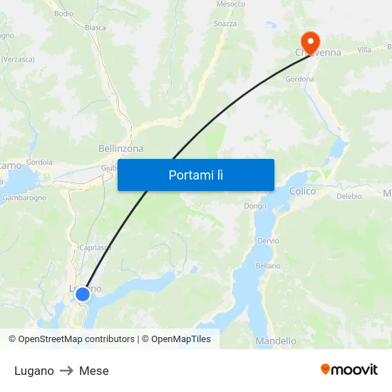 Lugano to Mese map