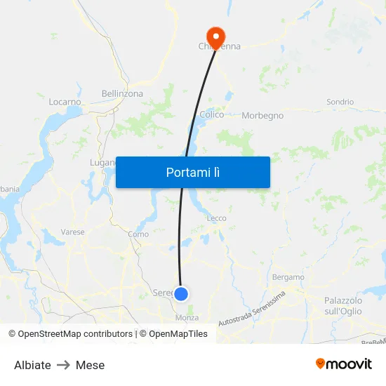 Albiate to Mese map