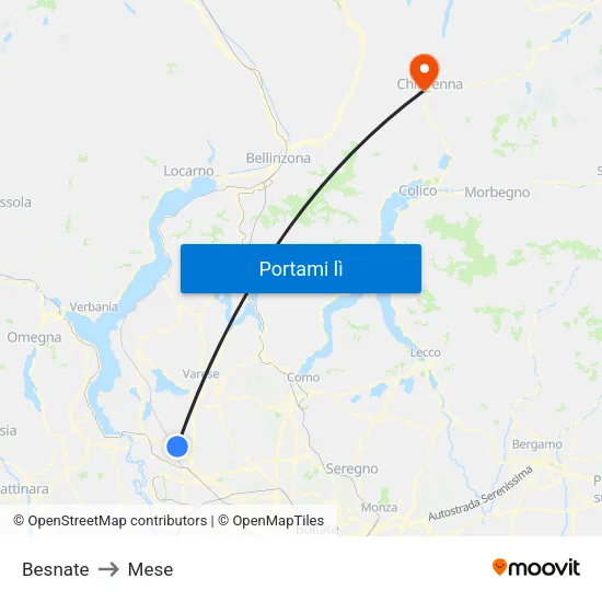 Besnate to Mese map