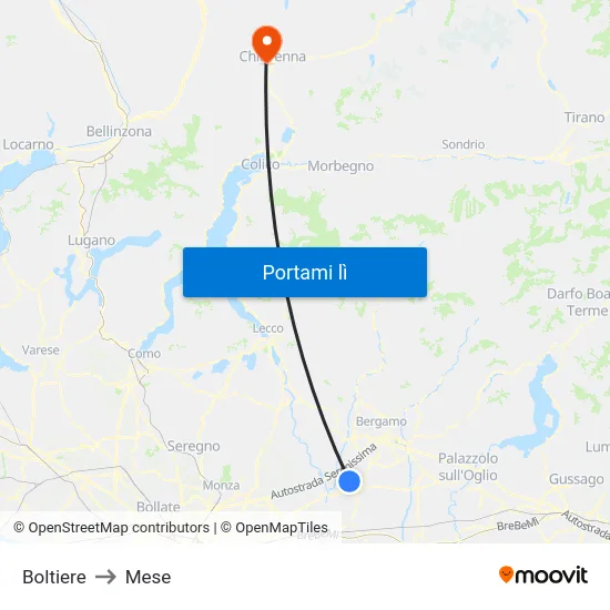 Boltiere to Mese map