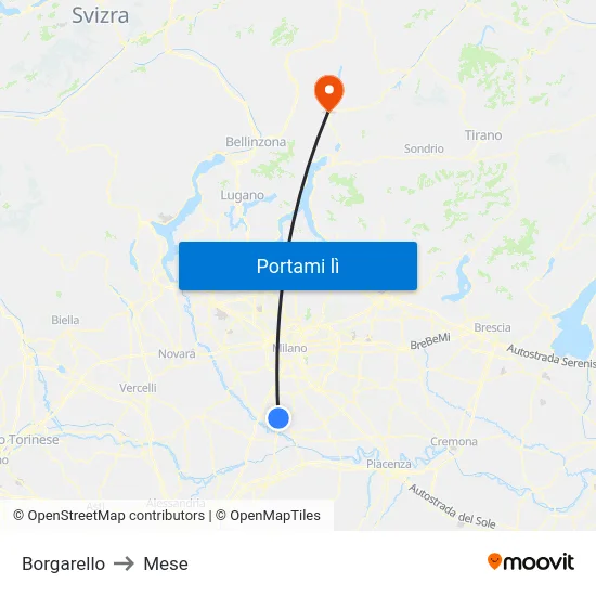 Borgarello to Mese map