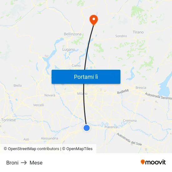 Broni to Mese map