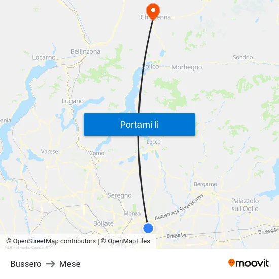 Bussero to Mese map