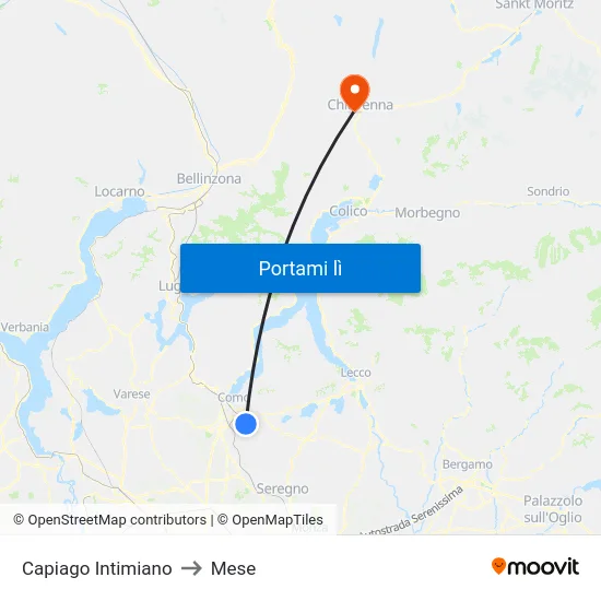 Capiago Intimiano to Mese map