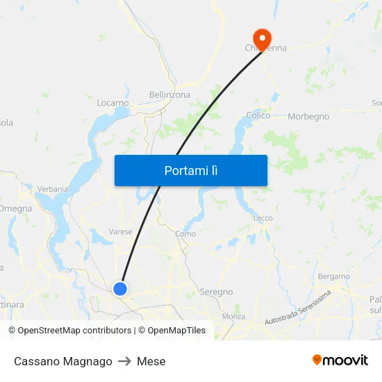 Cassano Magnago to Mese map