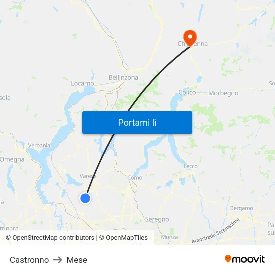 Castronno to Mese map