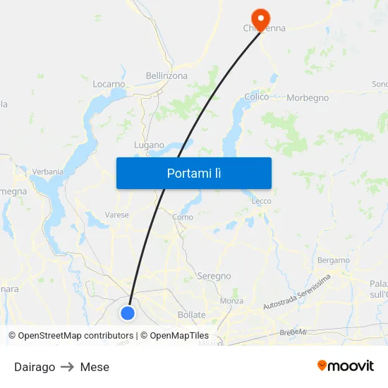 Dairago to Mese map