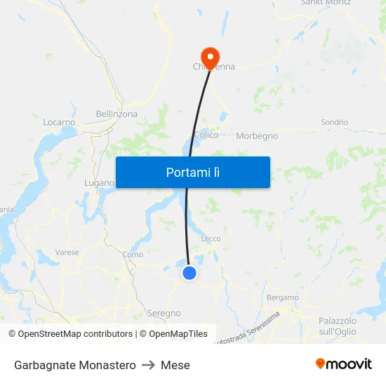 Garbagnate Monastero to Mese map