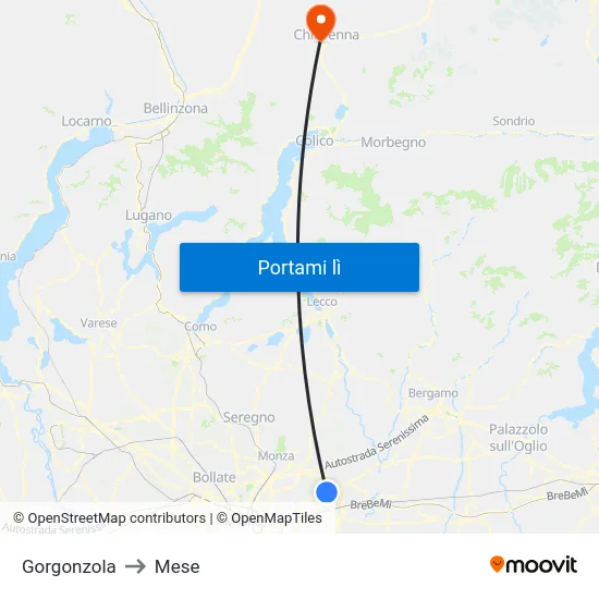 Gorgonzola to Mese map