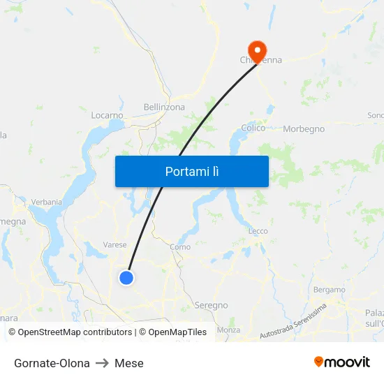 Gornate-Olona to Mese map