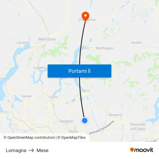 Lomagna to Mese map