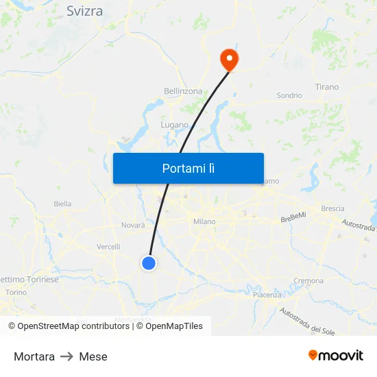 Mortara to Mese map