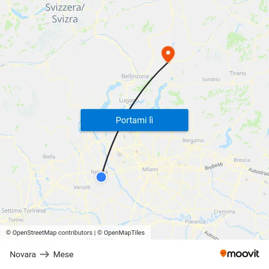 Novara to Mese map