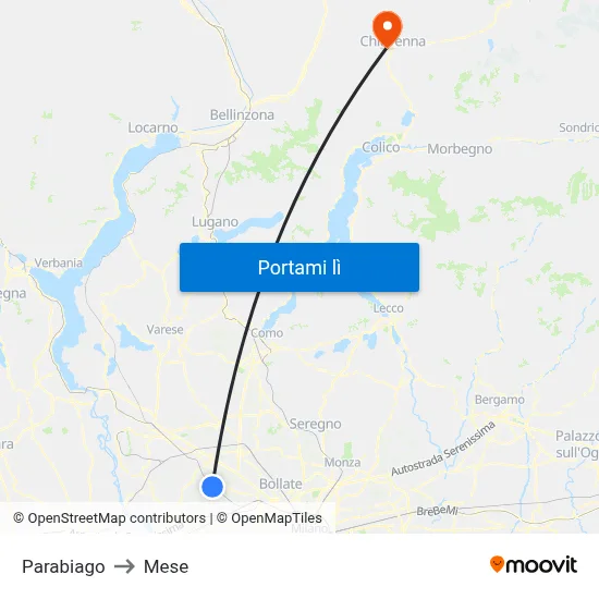 Parabiago to Mese map