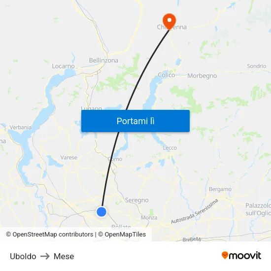 Uboldo to Mese map