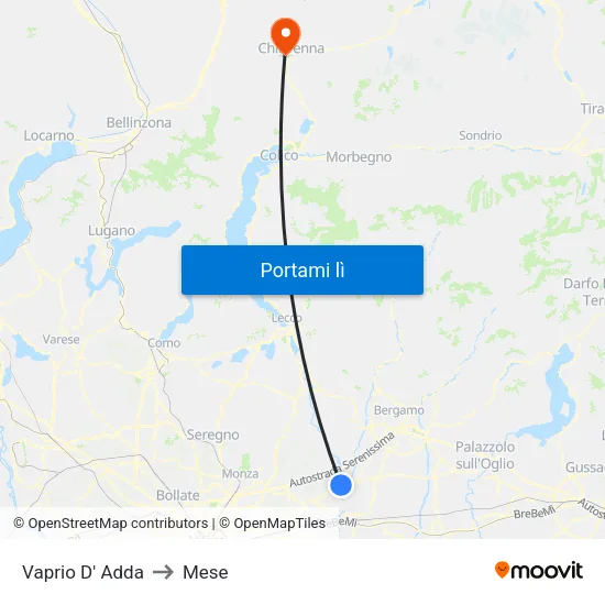 Vaprio D' Adda to Mese map