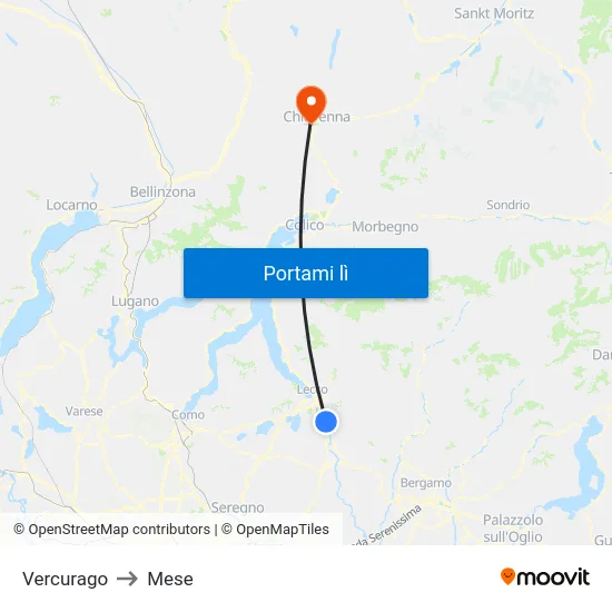 Vercurago to Mese map