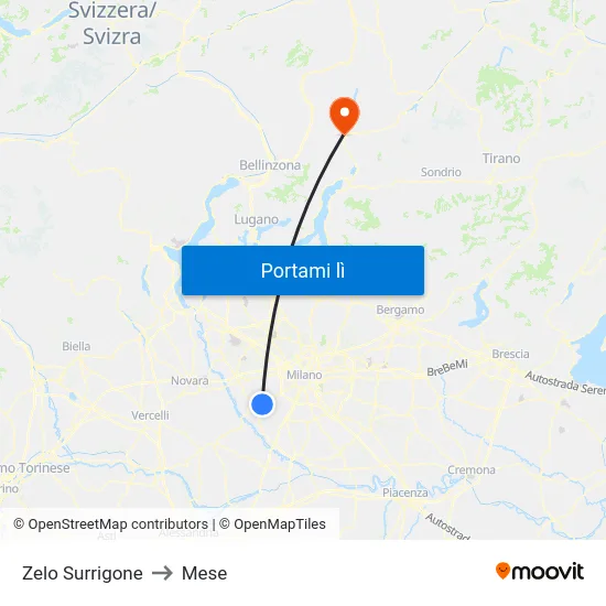 Zelo Surrigone to Mese map