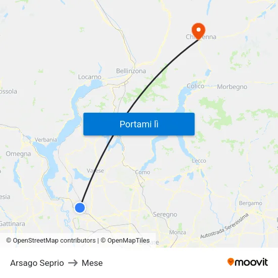 Arsago Seprio to Mese map