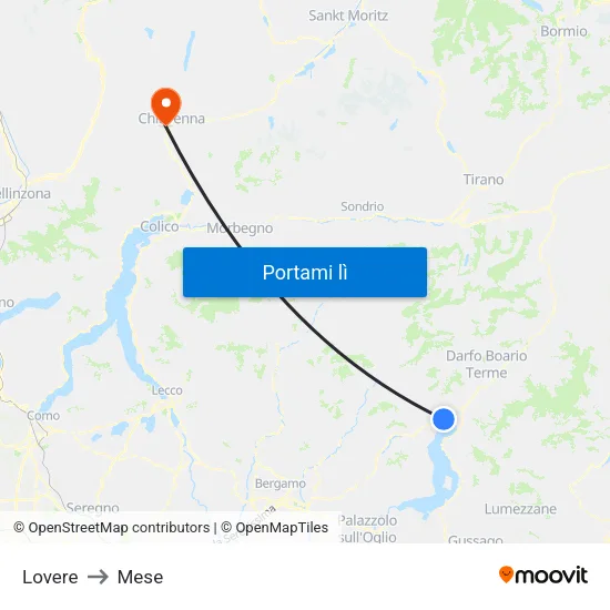 Lovere to Mese map