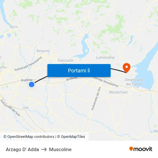 Arzago D' Adda to Muscoline map