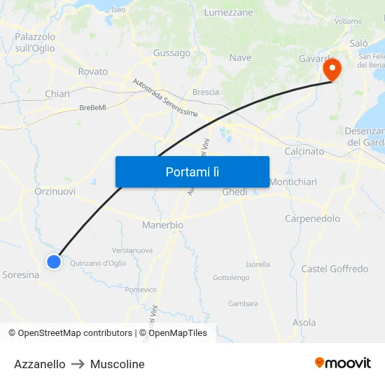 Azzanello to Muscoline map